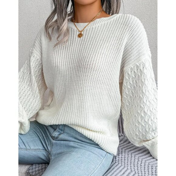 Women's Honeycomb Long Sleeve Sweater Lightweight Crew Neck Knit Pullover - Picture 6 of 7